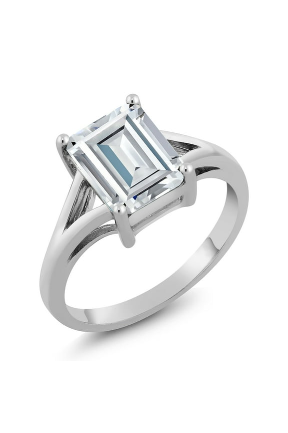 925 Sterling Silver White Moissanite Solitaire Engagement Ring for Women (2.52 Cttw, Emerald Cut 9X7MM, Gemstone Birthstone, Available in Size 5,6,7,8,9)