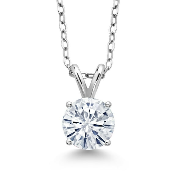 Gem Stone King 925 Sterling Silver White Moissanite Solitaire Pendant Necklace for Women (1.90 Cttw, Round 8MM, Gemstone Birthstone, With 18 inch Chain)