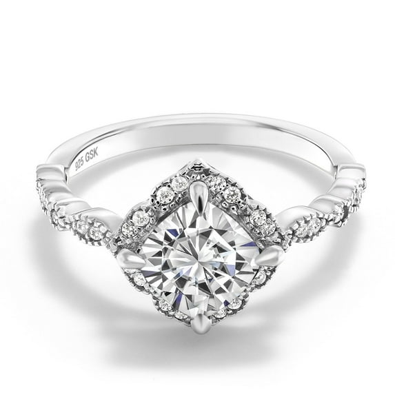 Gem Stone King 925 Sterling Silver White Moissanite Solitaire Ring for Women (2.04 Cttw, Cushion Cut 7MM, Available in Size 5, 6, 7, 8, 9)