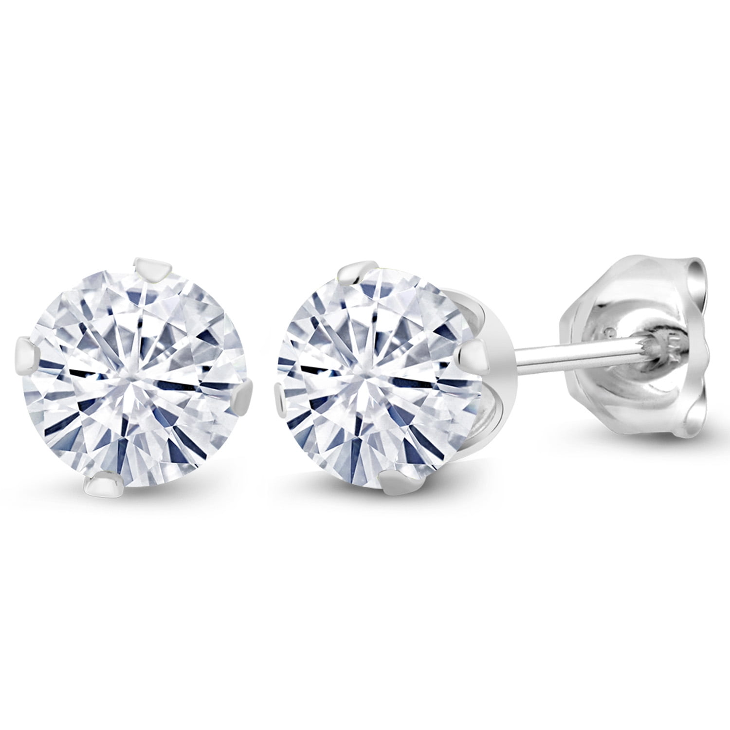 Gem Stone King 925 Sterling Silver White Moissanite Stud Earrings for Women Men | 1.00 Cttw | Round 5MM