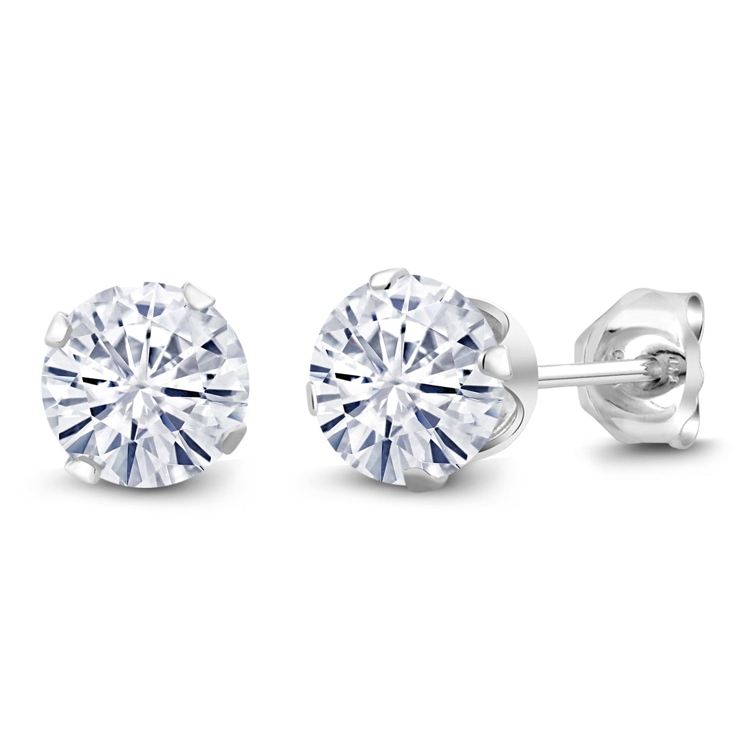 Gem Stone King 925 Sterling Silver White Moissanite Stud Earrings for Women Men (1.60 Cttw, Gemstone Birthstone, Round 6MM)