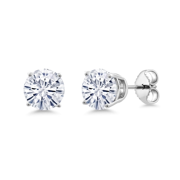 Gem Stone King 925 Sterling Silver Stud Earrings for Women Men Round Moissanite (2.00ctw)