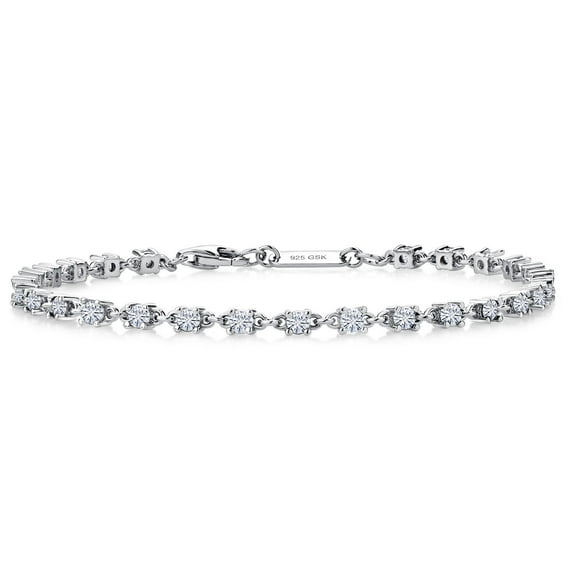 Gem Stone King 925 Sterling Silver White Moissanite Tennis Bracelet for Women (1.76 Cttw, Center Stone: 2.5MM, 7 inch)