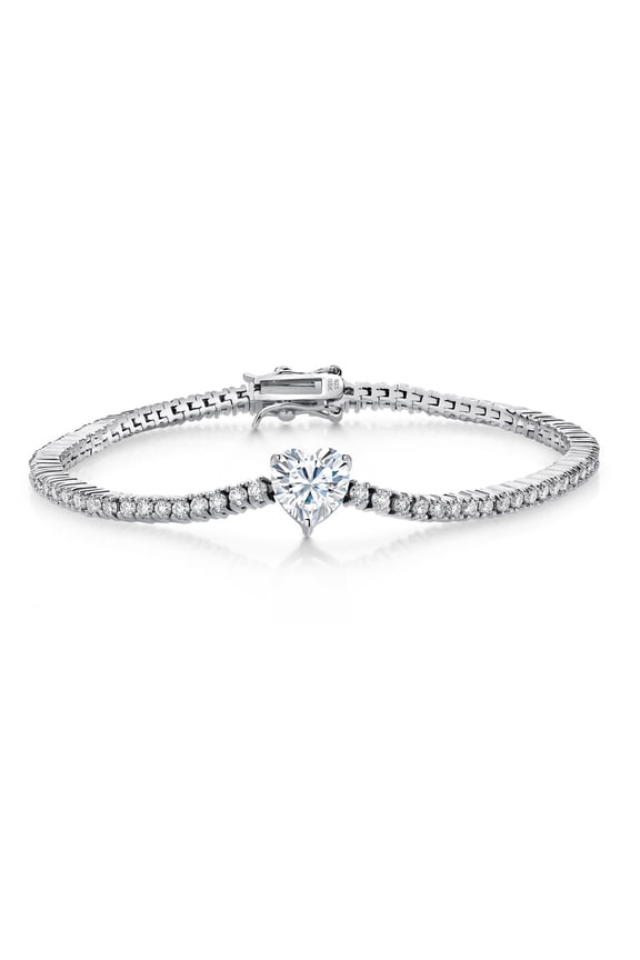925 Sterling Silver White Moissanite Tennis Bracelet for Women (4.73 Cttw, Heart Shape 8MM, 7.25 inch)