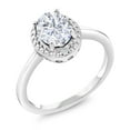 thumbnail image 1 of Gem Stone King 925 Sterling Silver White Moissanite and White Diamond Engagement Ring for Women (1.51 Cttw, Gemstone Birthstone, Oval 8X6MM, Available in Size 5, 6, 7, 8, 9), 1 of 4