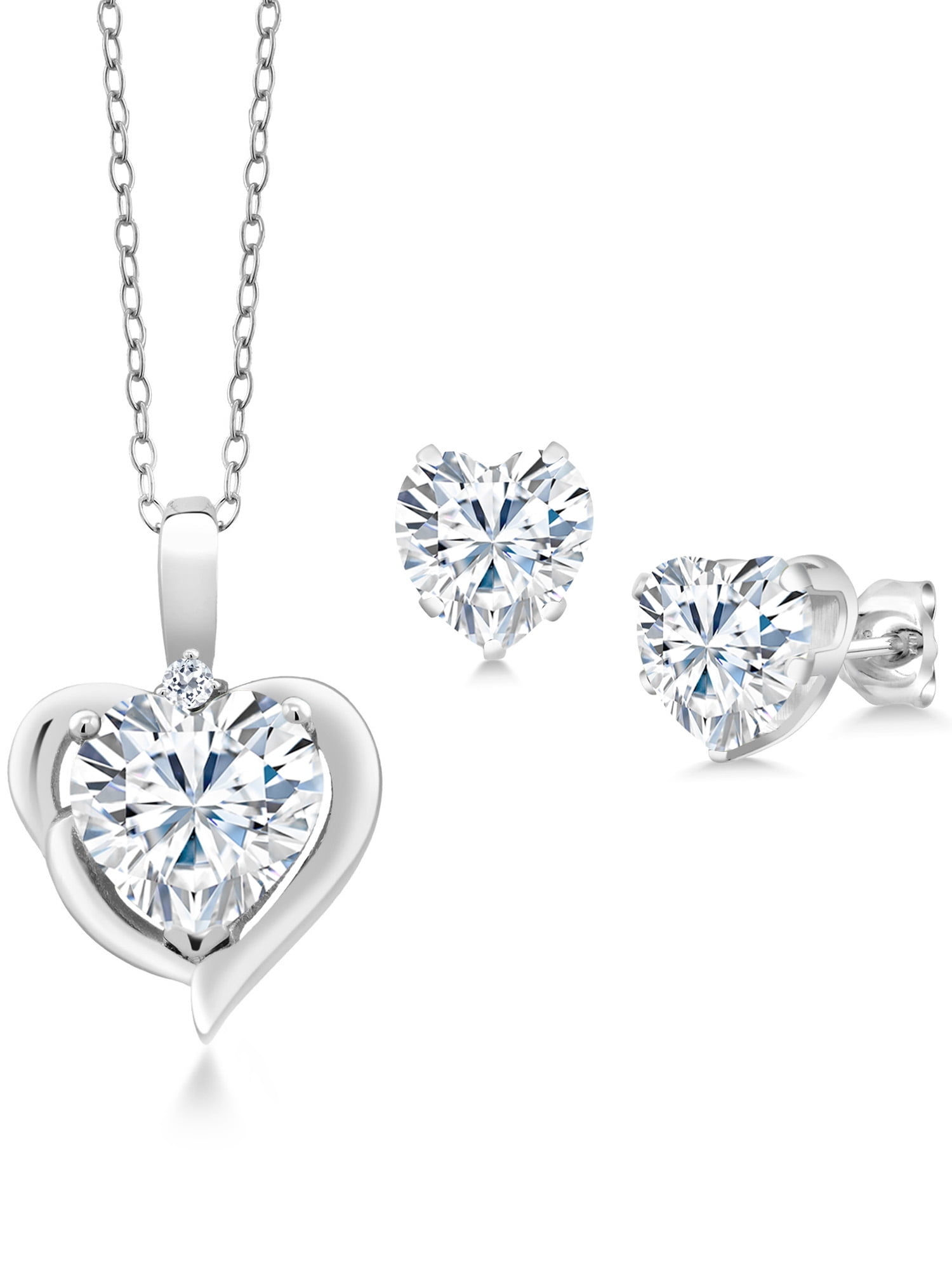 Gem Stone King 925 Sterling Silver White Moissanite and White Topaz ...