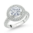 thumbnail image 1 of Gem Stone King 925 Sterling Silver White Moissanite Women Engagement Ring (2.17 Cttw, Round 8MM, Size 9), 1 of 3