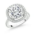 thumbnail image 1 of Gem Stone King 925 Sterling Silver White Moissanite Women Engagement Ring (5.69 Cttw, Cushion Cut 10MM, Available in Size 5, 6, 7, 8, 9), 1 of 3