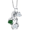 thumbnail image 1 of Gem Stone King 925 Sterling Silver White Moissanite and Green Nano Emerald Pendant for Women (1.34 Cttw, Gemstone, Heart Shape 5MM, 18 inch Chain), 1 of 6