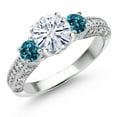 thumbnail image 1 of Gem Stone King 925 Sterling Silver White Moissanite and London Blue Topaz Engagement Ring for Women (1.94 Cttw, Gemstone, Round 7MM and 4MM, Size 7), 1 of 3