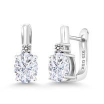 Gem Stone King 925 Sterling Silver White Moissanite and White Diamond Earrings for Women (4.33 Cttw, Gemstone, Oval 9X7MM)
