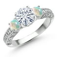thumbnail image 1 of Gem Stone King 925 Sterling Silver White Moissanite and White Opal Engagement Ring for Women (1.78 Cttw, Gemstone, Round 7MM and 4MM, Size 8), 1 of 3
