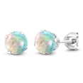 thumbnail image 1 of Gem Stone King 925 Sterling Silver White Opal Stud Earrings for Women Men (0.60 Cttw, Gemstone October Birthstone, Round Cabochon 6MM), 1 of 3