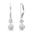 thumbnail image 1 of Gem Stone King 925 Sterling Silver White Opal and White Lab Grown Diamond Drop Dangle Earrings for Women (1.14 Cttw, Gemstone October Birthstone, Round Cabochon 6MM and 4MM), 1 of 3
