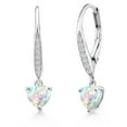 thumbnail image 1 of Gem Stone King 925 Sterling Silver White Opal and White Lab Grown Diamond Leverback Dangle Drop Earrings for Women (1.60 Cttw, Gemstone October Birthstone, Heart Shape 6MM), 1 of 3