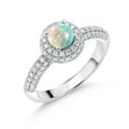 thumbnail image 1 of Gem Stone King 925 Sterling Silver White Opal and White Moissanite Engagement Ring for Women (1.06 Cttw, Round Cabochon 5MM, Available in Size 5, 6, 7, 8, 9), 1 of 6
