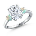 thumbnail image 1 of Gem Stone King 925 Sterling Silver White Simulated Opal Ring Set with Oval Moissanite (3.50 Cttw), 1 of 7