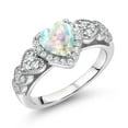thumbnail image 1 of Gem Stone King 925 Sterling Silver White Simulated Opal Ring for Women (1.18 Cttw, Heart Shape 6MM, Available in Size 5, 6, 7, 8, 9), 1 of 6