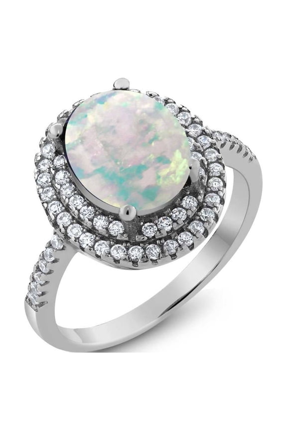 925 Sterling Silver White Simulated Opal Women Ring (2.80 Ct Oval Cabochon, Available in Size 5, 6, 7, 8, 9)