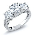 thumbnail image 1 of Gem Stone King 925 Sterling Silver White Topaz 3-Stone Engagement Ring for Women (2.90 Cttw, Gemstone Birthstone, Round 7MM and 5MM, Size 5), 1 of 6