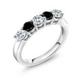 thumbnail image 1 of Gem Stone King 925 Sterling Silver White Topaz and Black Diamond 5-Stone Wedding Anniversary Band Ring for Women (0.99 Cttw, Gemstone November Birthstone, Size 7), 1 of 3