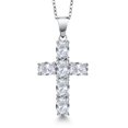 thumbnail image 1 of Gem Stone King 925 Sterling Silver White Topaz Cross Pendant Necklace for Women | 3.60 Cttw | Gemstone November Birthstone | Oval 6X4MM | With 18 inch Chain, 1 of 6
