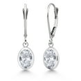 thumbnail image 1 of Gem Stone King 925 Sterling Silver White Topaz Drop Dangle Leverback Earrings for Women (3.00 Cttw, Gemstone November Birthstone, Oval 8X6MM), 1 of 4
