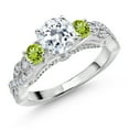 thumbnail image 1 of Gem Stone King 925 Sterling Silver White Topaz Green Peridot and White Moissanite Engagement Ring for Women (1.41 Cttw, Gemstone November Birthstone, Round 6MM and 3MM, Size 9), 1 of 4