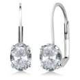 thumbnail image 1 of Gem Stone King 925 Sterling Silver White Topaz Leverback Earrings for women | 1.90 Cttw | Gemstone Birthstone | Oval 7X5MM, 1 of 3