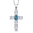 thumbnail image 1 of Gem Stone King 925 Sterling Silver White Topaz and London Blue Topaz Cross Pendant Necklace for Women | 3.60 Cttw | Gemstone November Birthstone | Oval 6X4MM | With 18 inch Chain, 1 of 6