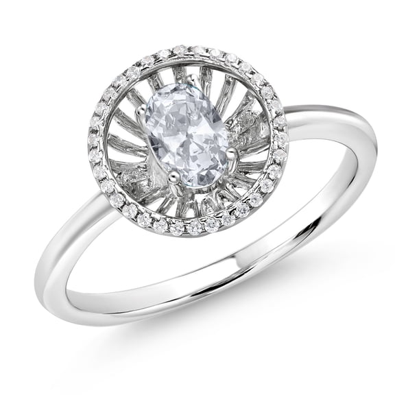 Gem Stone King 925 Sterling Silver White Topaz Ring for Women (1.08 Cttw, Oval 6X4MM, Gemstone November Birthstone, Size 8)
