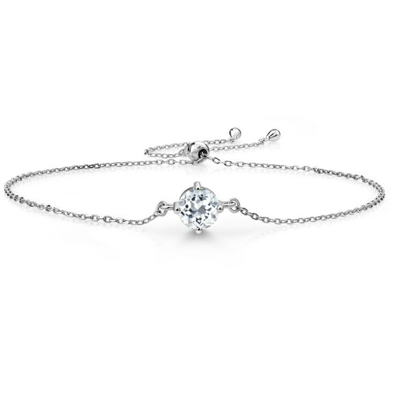 Gem Stone King 925 Sterling Silver White Topaz Solitaire Bracelet for Women (0.90 Cttw, Round Cut 6MM)