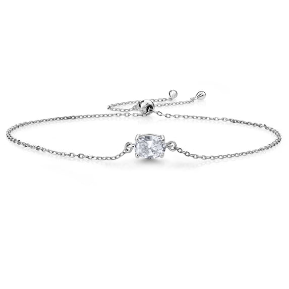 Gem Stone King 925 Sterling Silver White Topaz Solitaire Bracelet for Women (1.00 Cttw, Oval Cut 7x5mm)