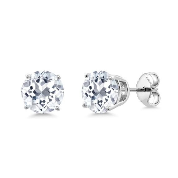 Gem Stone King 925 Sterling Silver White Topaz Stud Earrings for Women Men (3.20 Cttw, Gemstone Birthstone, Round 7MM)