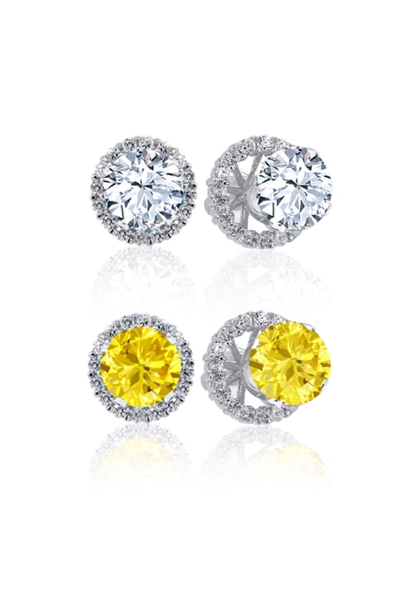 925 Sterling Silver White Topaz Stud Earrings with Jackets for Women (3.00 Cttw, Gemstone November Birthstone, Round 7MM)