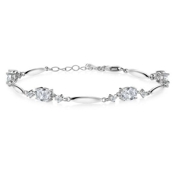 Gem Stone King 925 Sterling Silver White Topaz Tennis Bracelet for Women | 4.32 Cttw | Gemstone November Birthstone | Oval 7X5MM | 6 inch + 1 inch Extender