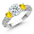 thumbnail image 1 of Gem Stone King 925 Sterling Silver White Topaz Yellow Sapphire and White Moissanite Engagement Ring for Women (2.45 Cttw, Gemstone November Birthstone, Round 7MM and 4MM, Size 8), 1 of 3
