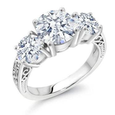 Gem Stone King 925 Sterling Silver White Zirconia Engagement Ring for Women | 5.00 Cttw | Round 8MM | Gemstone Birthstone | Size 7