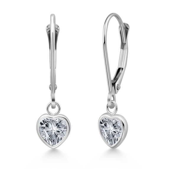 Gem Stone King 925 Sterling Silver White Zirconia Drop Dangle Leverback Earrings for Women (1.48 Cttw, Gemstone, Heart Shape 6MM)