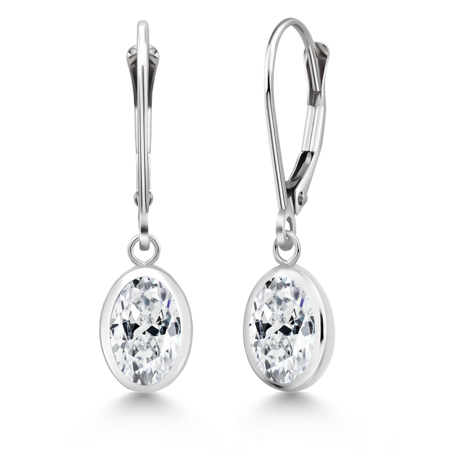 Gem Stone King 925 Sterling Silver White Zirconia Drop Dangle Leverback Earrings for Women (2.42 Cttw, Gemstone, Oval 8X6MM)