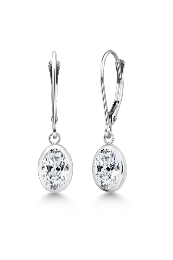 925 Sterling Silver White Zirconia Drop Dangle Leverback Earrings for Women (2.42 Cttw, Gemstone, Oval 8X6MM)