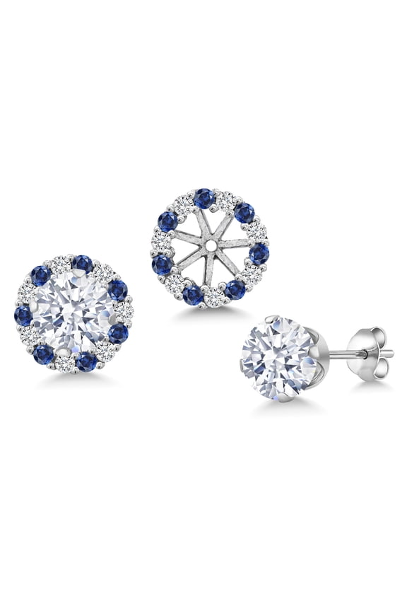 925 Sterling Silver White Zirconia  Earrings with Jackets for Women | 3.00 Cttw | Gemstone Birthstone | Round 6MM