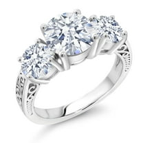 Gem Stone King 925 Sterling Silver White Zirconia Engagement Ring for Women | 5.00 Cttw | Round 8MM | Gemstone Birthstone | Size 8