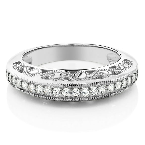 Gem Stone King 925 Sterling Silver White Zirconia Halo Wedding Band Ring for Women (0.32 Cttw, Gemstone Size 8)