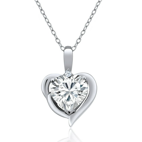 Gem Stone King 925 Sterling Silver White Zirconia Heart Shape Pendant Necklace for Women (0.56 Cttw, Heart 8MM, Gemstone Birthstone, with 18 inch Chain)