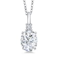 thumbnail image 1 of Gem Stone King 925 Sterling Silver White Zirconia Pendant Necklace for Women (3.10 Cttw, Gemstone Birthstone, Oval 9X7MM, with 18 inch Silver Chain), 1 of 5