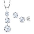 thumbnail image 1 of Gem Stone King 925 Sterling Silver White Zirconia Pendant and Earrings Jewelry Set for Women (4.00 Cttw, Gemstone Birthstone, with 18 inch Chain), 1 of 3