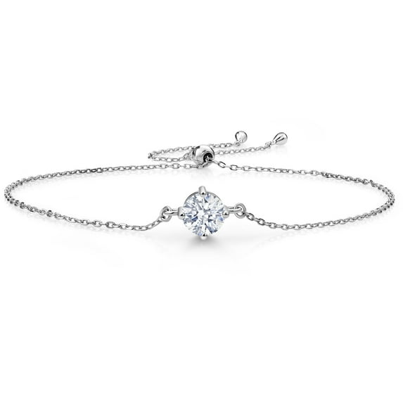 Gem Stone King 925 Sterling Silver White Zirconia Solitaire Bracelet for Women (1.50 Cttw, Round Cut 6MM)