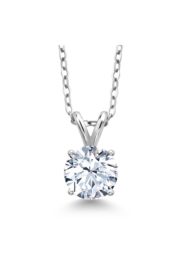 925 Sterling Silver White Zirconia Solitaire Pendant Necklace for Women (2.00 Cttw, Round 8MM, Gemstone Birthstone, With 18 inch Chain)