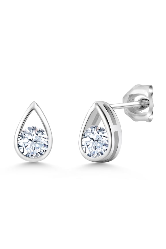 925 Sterling Silver White Zirconia Teardrop Stud Earrings for Women Men (1.50 Cttw, Gemstone Birthstone, Round 5MM)
